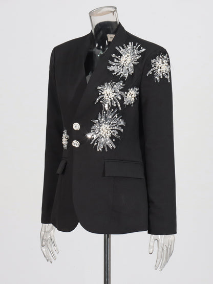Black Blazer with Pearl, Crystal & Sequin