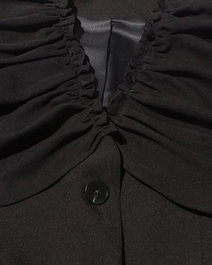 Black Blazer with Ruffled V-Neck