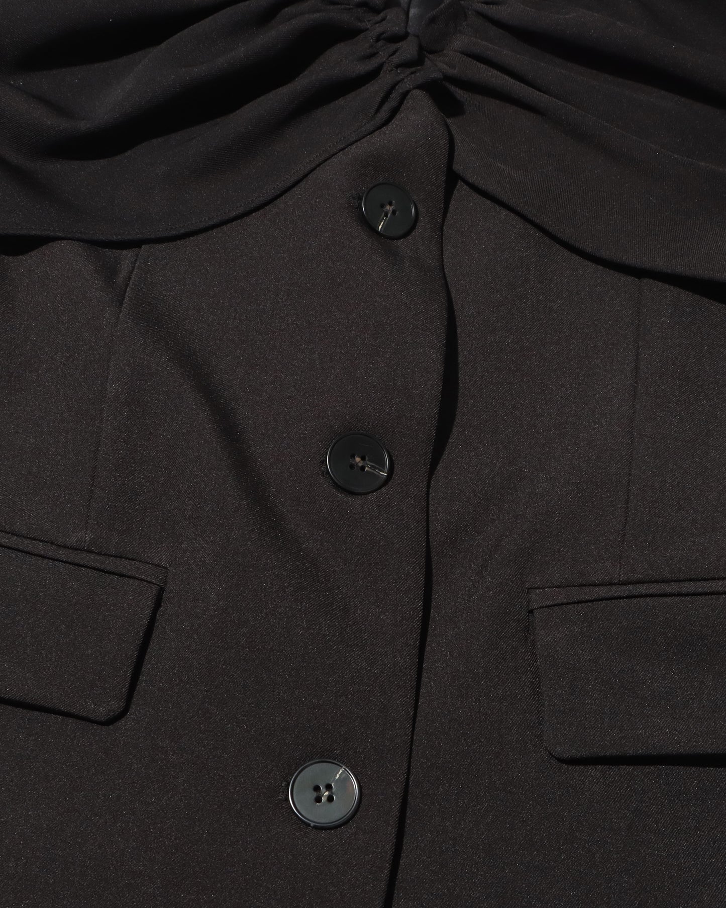 Black Blazer with Ruffled V-Neck