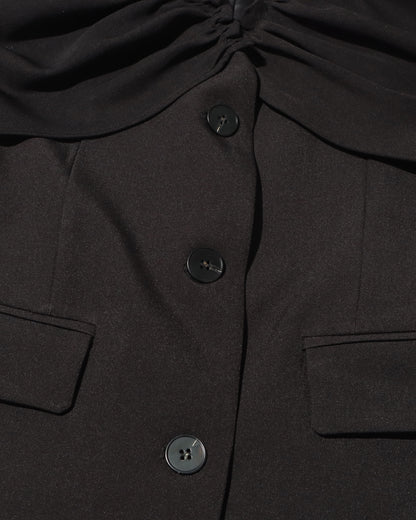 Black Blazer with Ruffled V-Neck