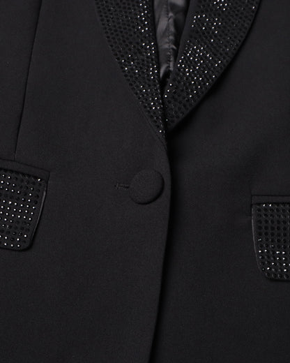 Black Blazer with Sequin Trim & Feather Cuffs
