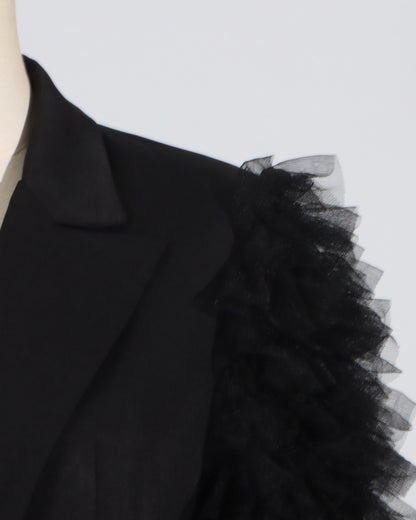 Black Blazer with Tulle Ruffled Sleeves