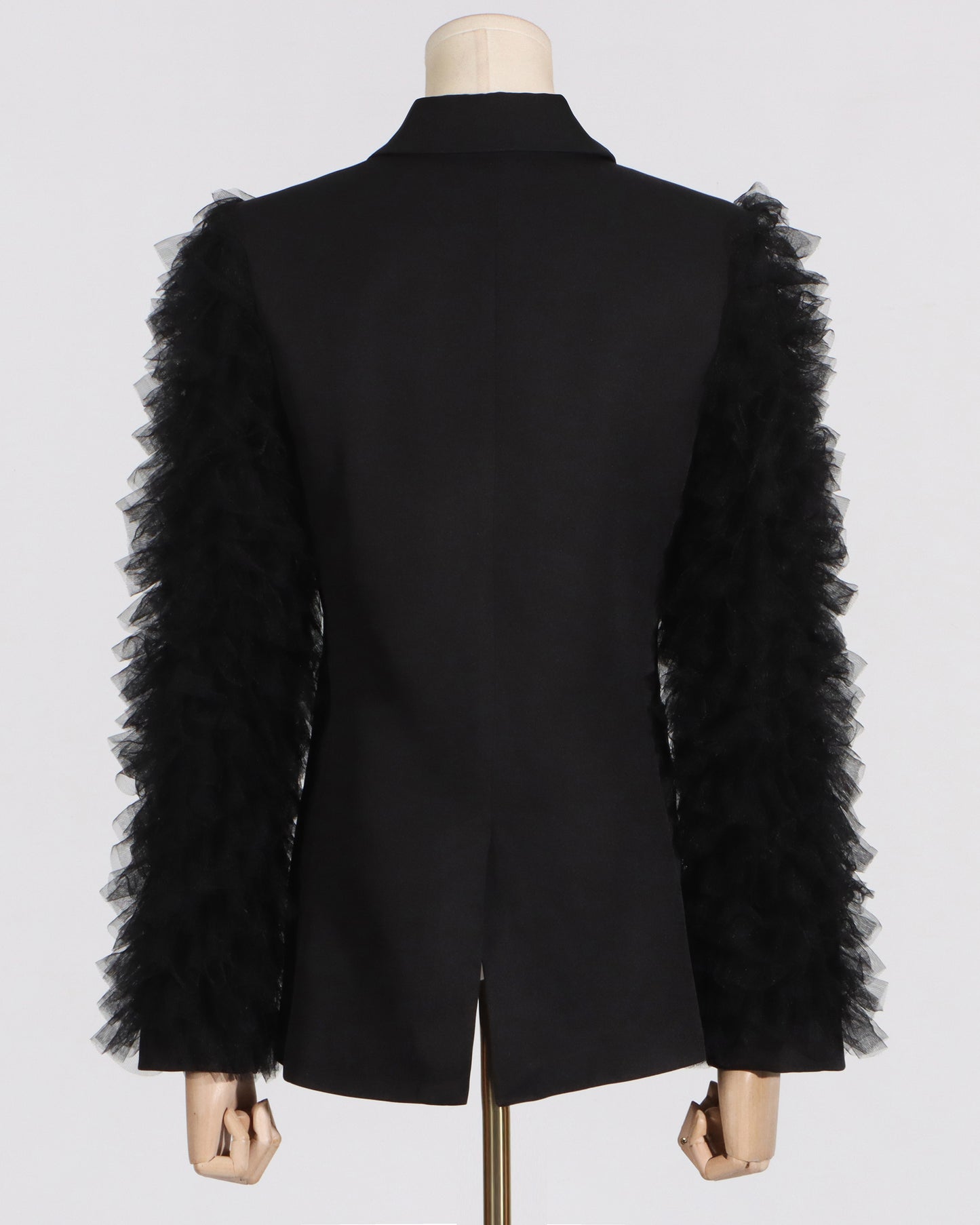 Black Blazer with Tulle Ruffled Sleeves