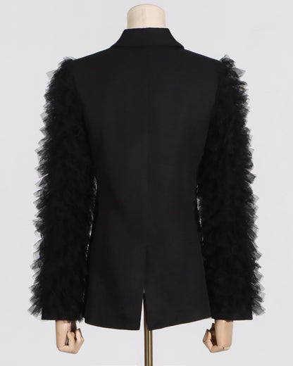 Black Blazer with Tulle Ruffled Sleeves