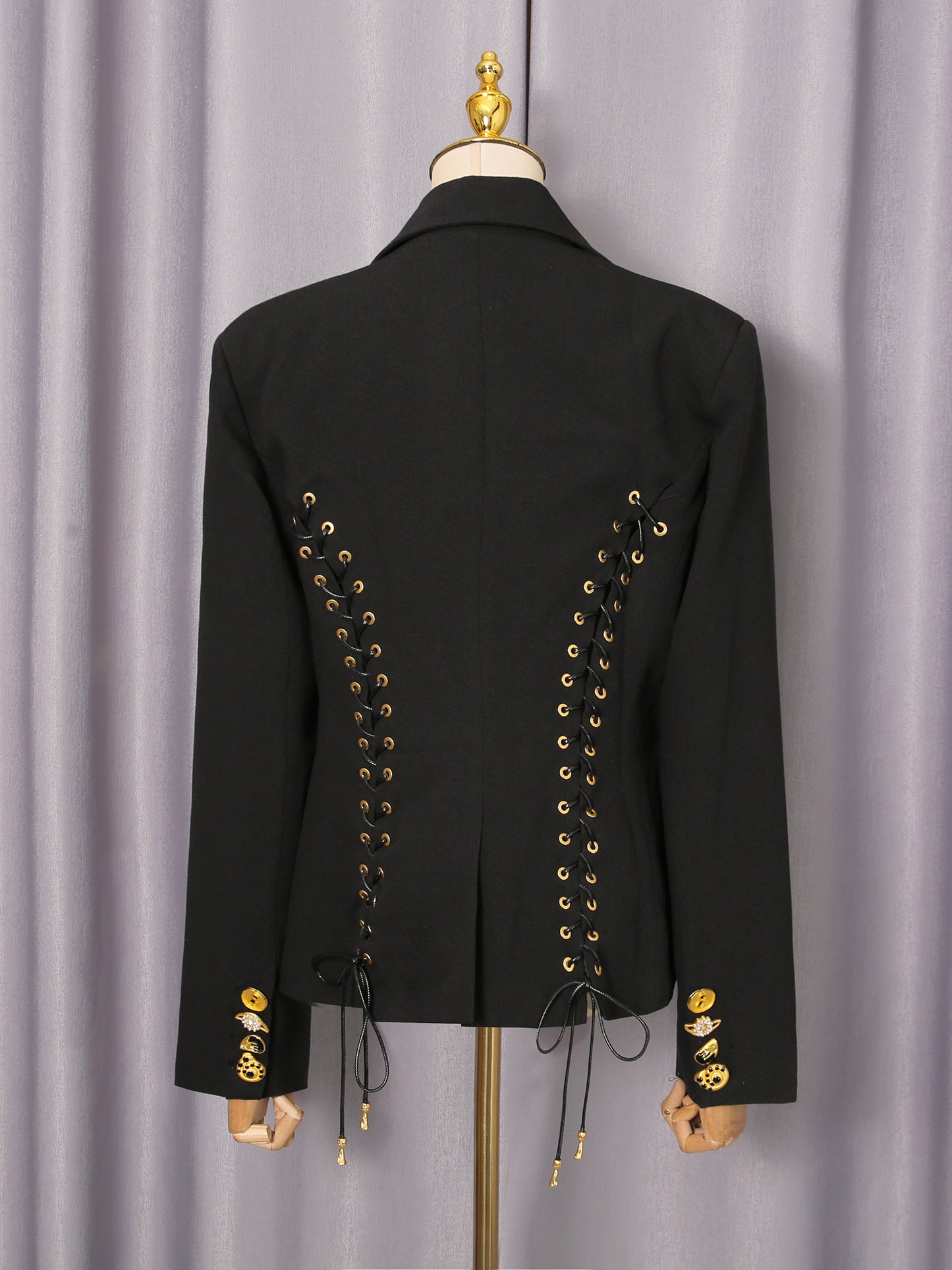 Black Blazer with Unique Gold Button Detailing