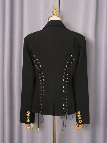 Black Blazer with Unique Gold Button Detailing