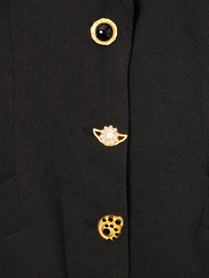 Black Blazer with Unique Gold Button Detailing