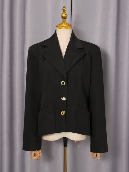 Black Blazer with Unique Gold Button Detailing