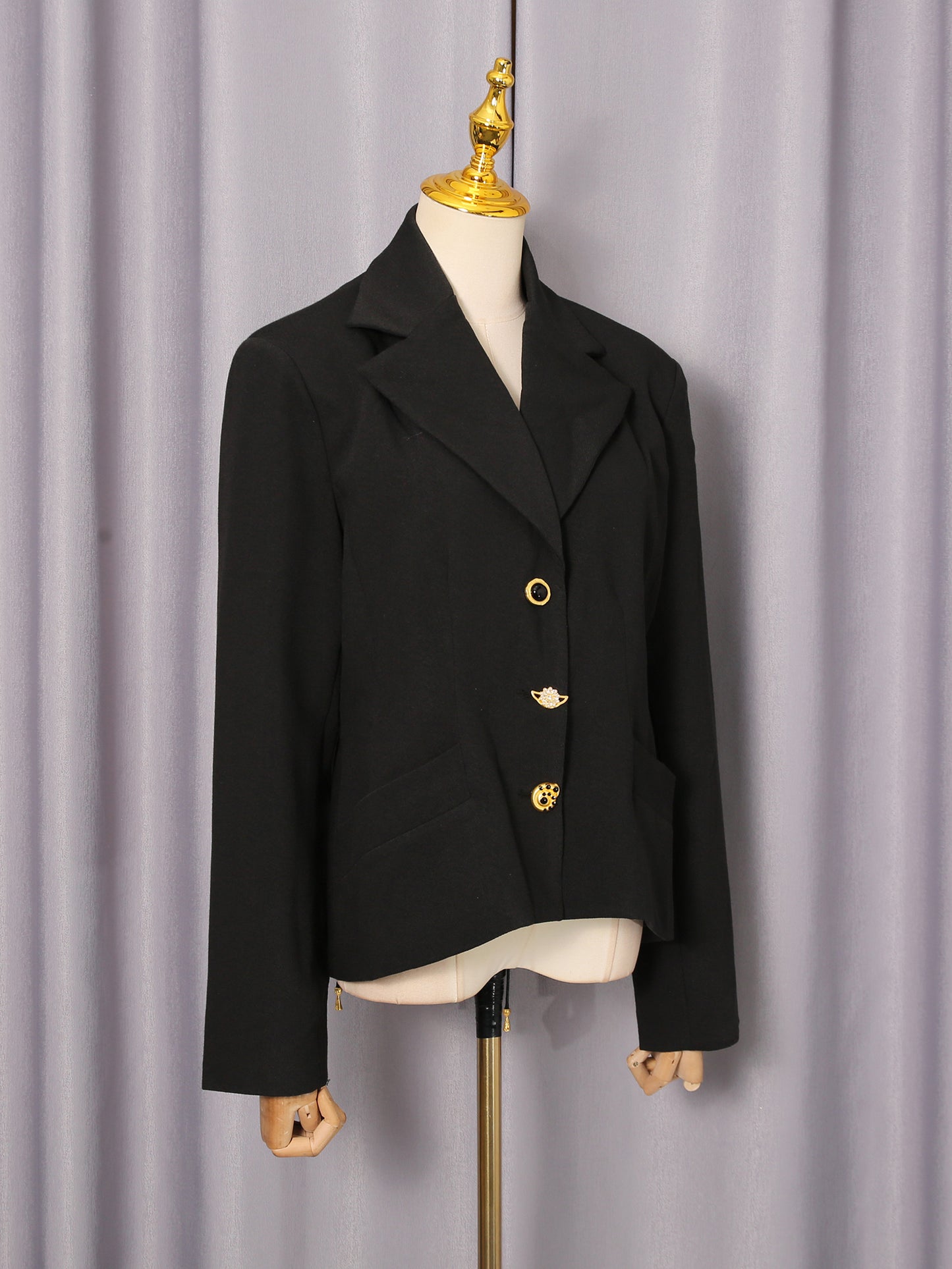 Black Blazer with Unique Gold Button Detailing