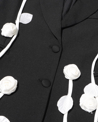Black Blazer with White 3D Floral Appliqués