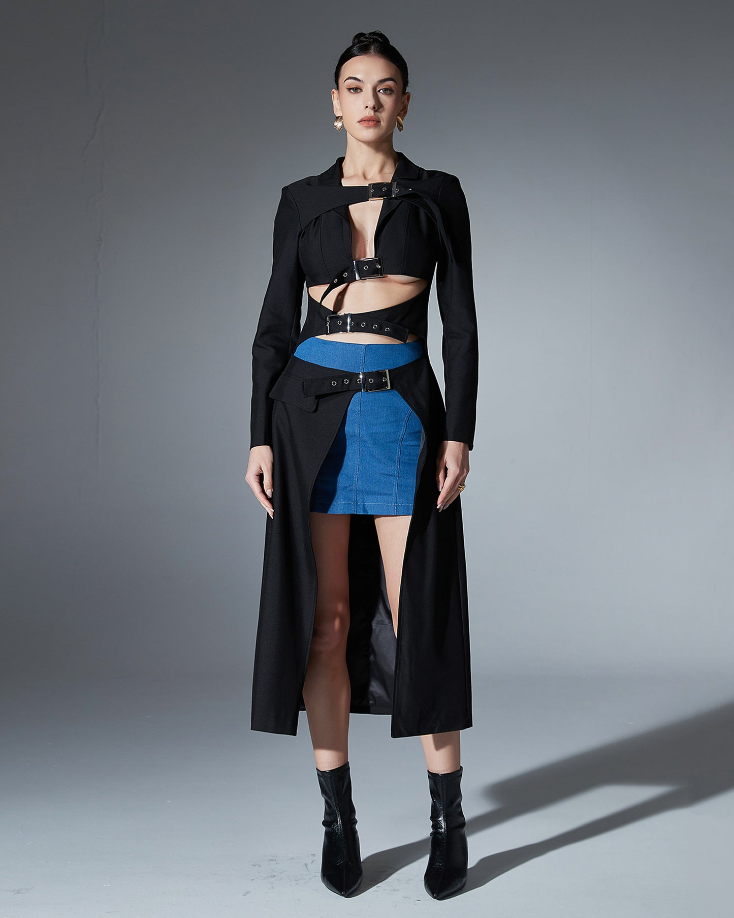 Black Buckle Cutout Longline Jacket