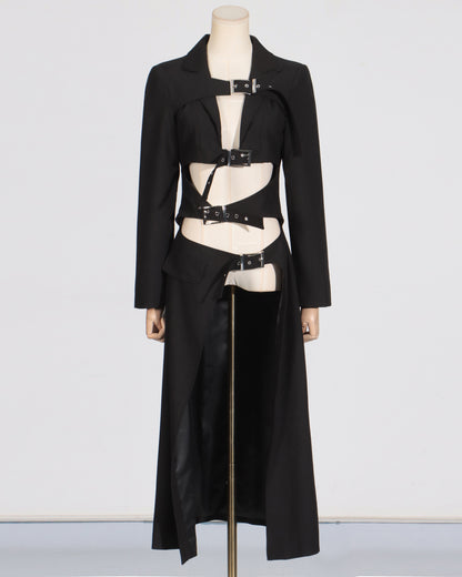 Black Buckle Cutout Longline Jacket