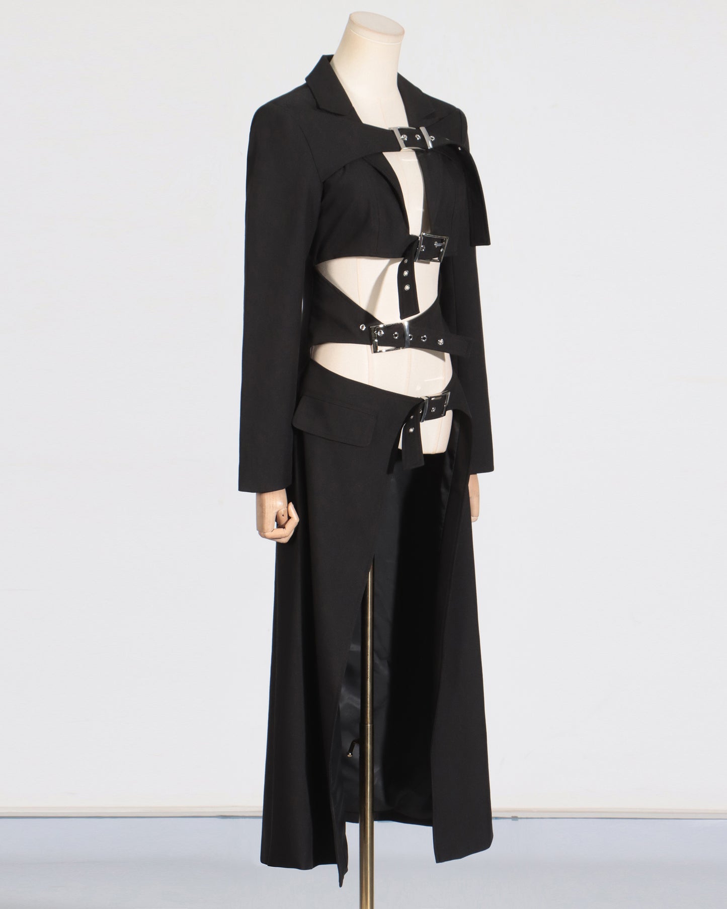 Black Buckle Cutout Longline Jacket