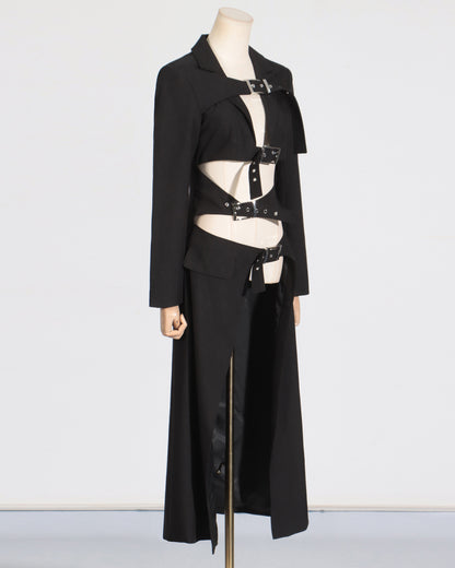 Black Buckle Cutout Longline Jacket