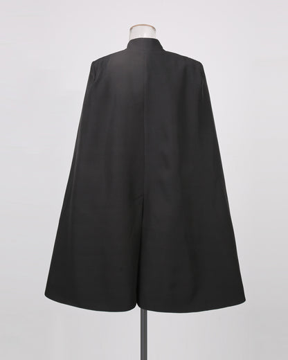 Black Cape Sleeve Blazer Jacket with Crystal Button