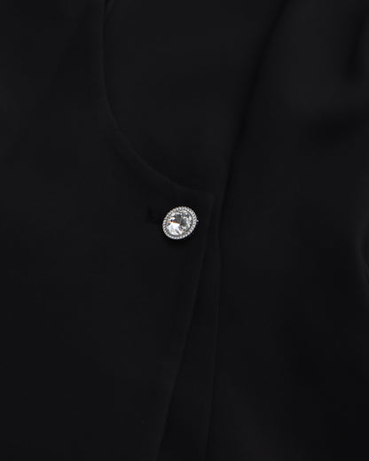 Black Cape Sleeve Blazer Jacket with Crystal Button