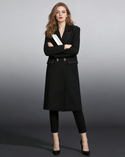Black Coat with Contrast Stitching & Asymmetrical