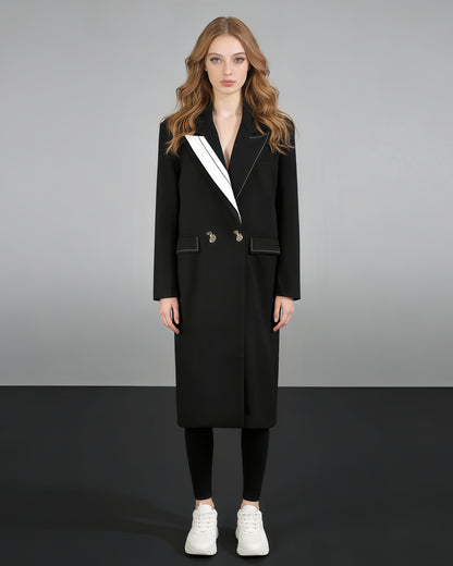 Black Coat with Contrast Stitching & Asymmetrical