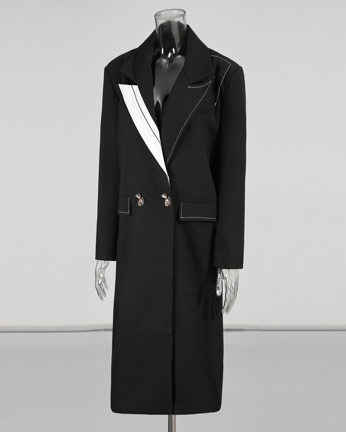 Black Coat with Contrast Stitching & Asymmetrical