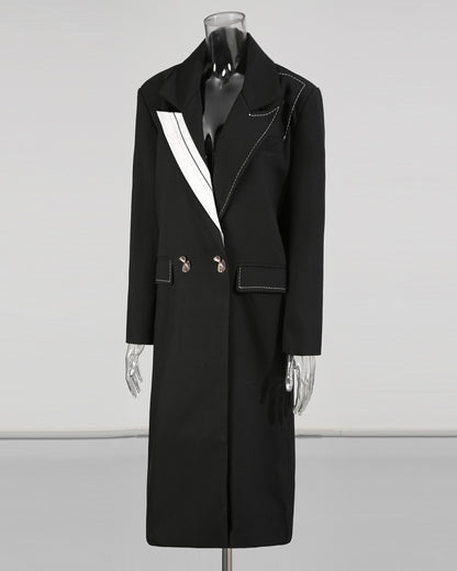 Black Coat with Contrast Stitching & Asymmetrical