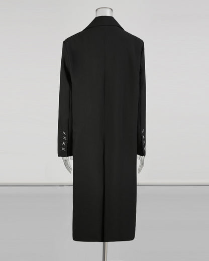 Black Coat with Contrast Stitching & Asymmetrical