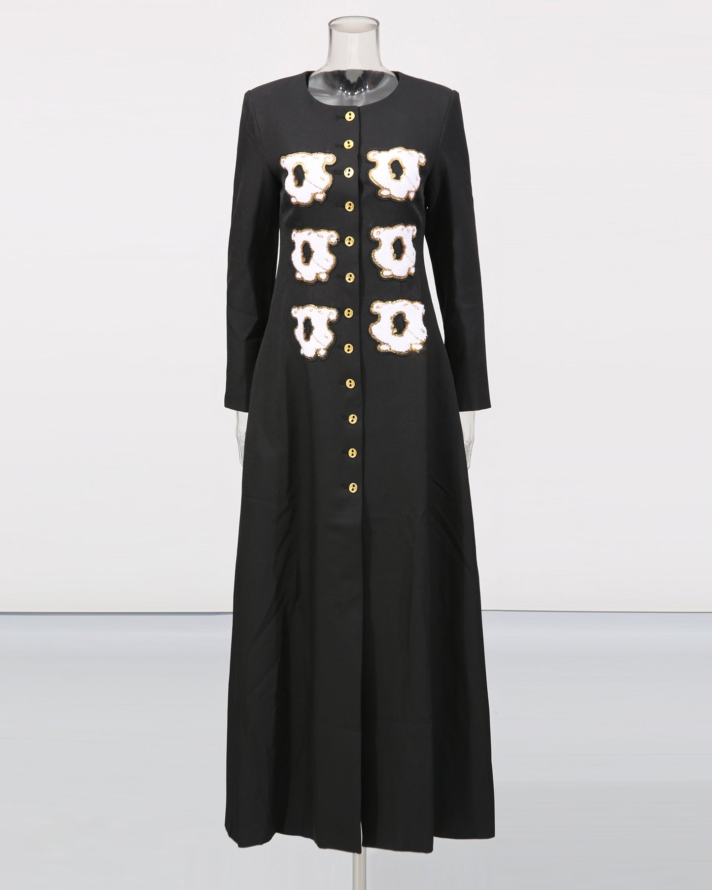 Black Coat with White Embellishments & Gold Buttons