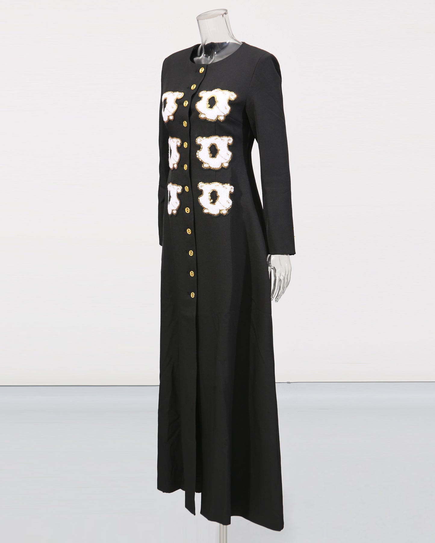 Black Coat with White Embellishments & Gold Buttons