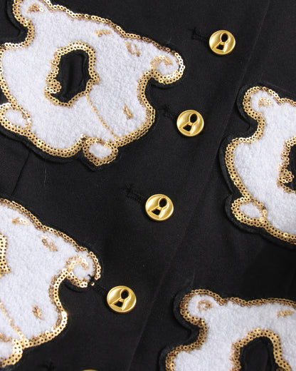 Black Coat with White Embellishments & Gold Buttons