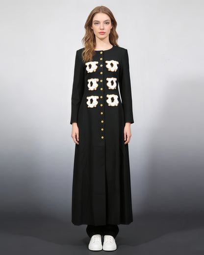 Black Coat with White Embellishments & Gold Buttons