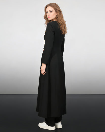 Black Coat with White Embellishments & Gold Buttons