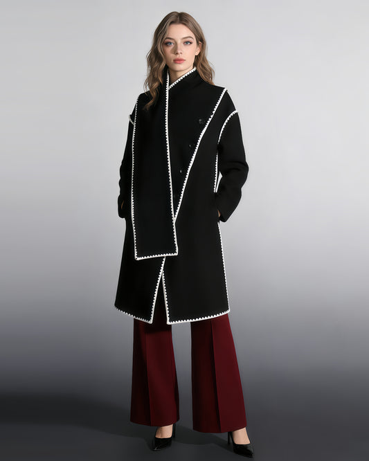 Black Coat with White Scallop Trim