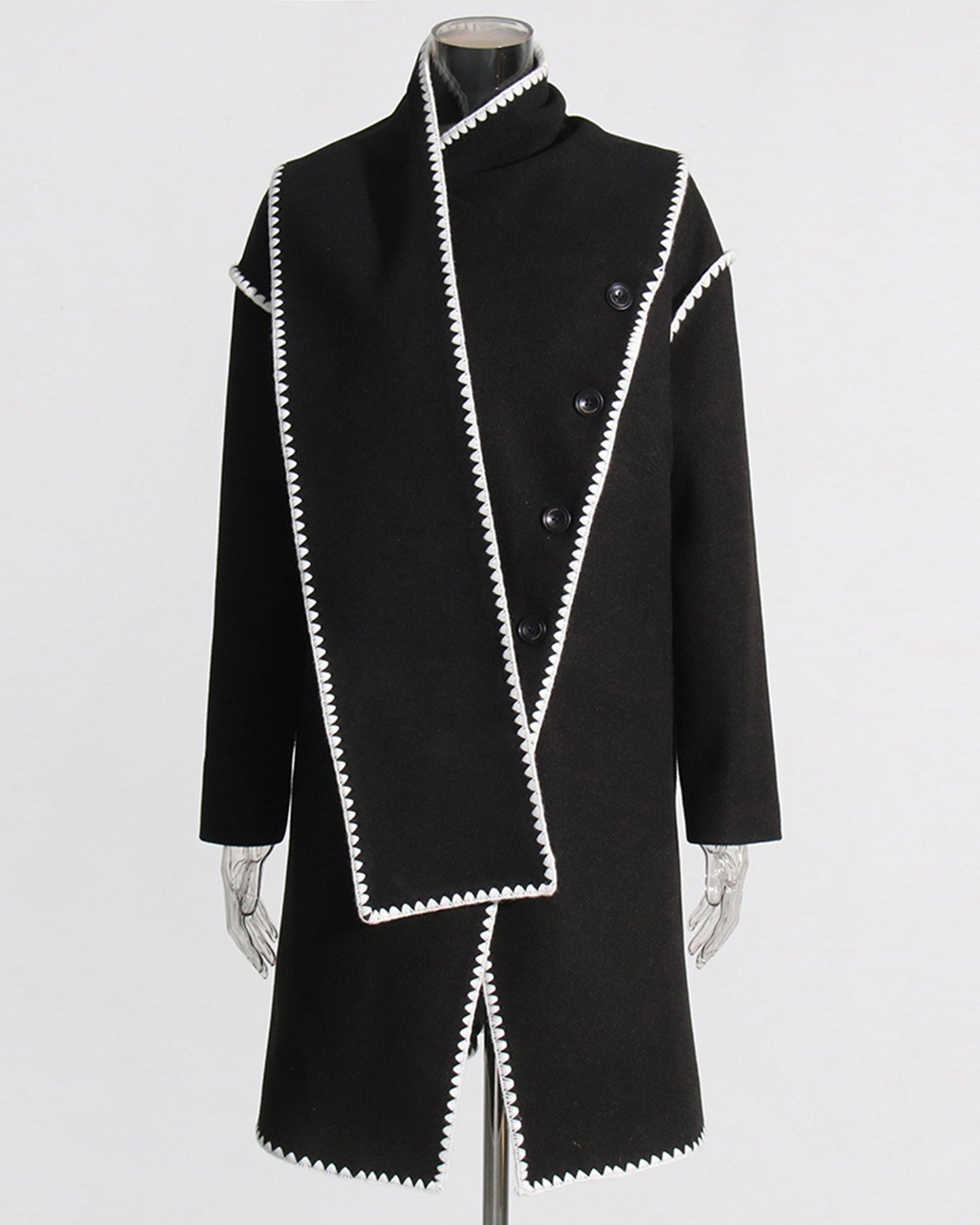 Black Coat with White Scallop Trim