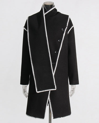 Black Coat with White Scallop Trim