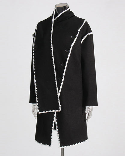 Black Coat with White Scallop Trim