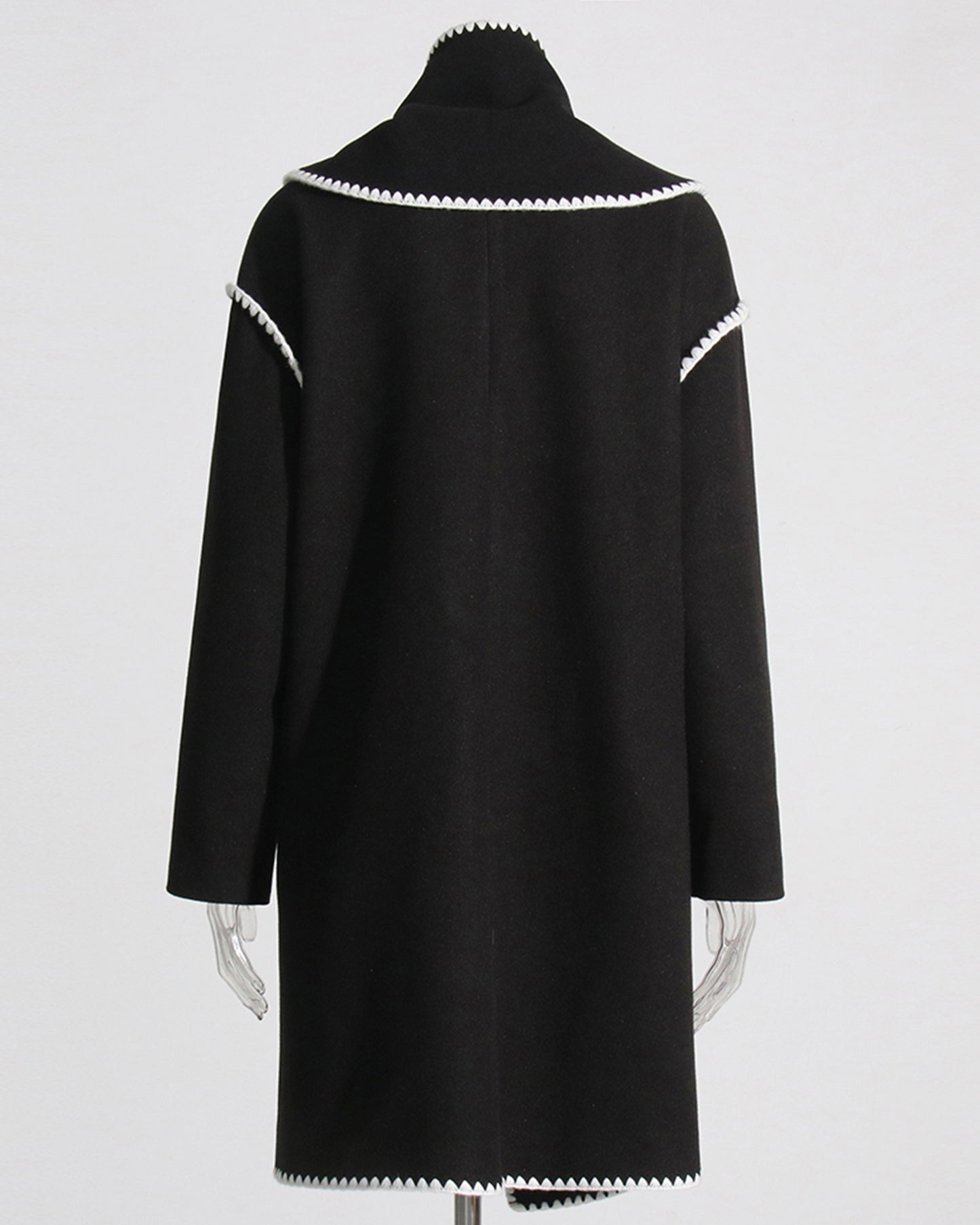 Black Coat with White Scallop Trim
