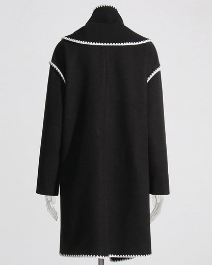 Black Coat with White Scallop Trim