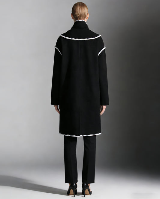 Black Coat with White Scallop Trim