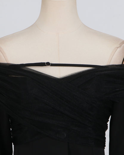 Black Cold-Shoulder Tulle Overlay Jacket