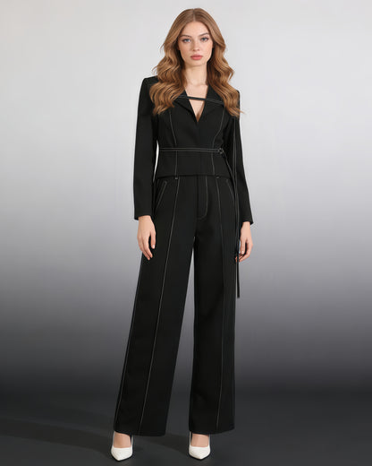 Black Contrast-Stitch Buckle Two-Piece Set