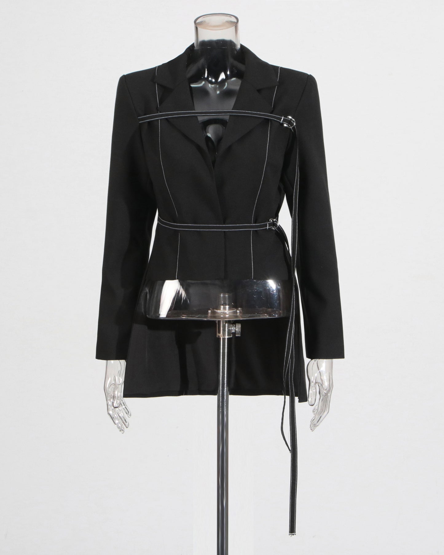 Black Contrast-Stitch Buckle Two-Piece Set