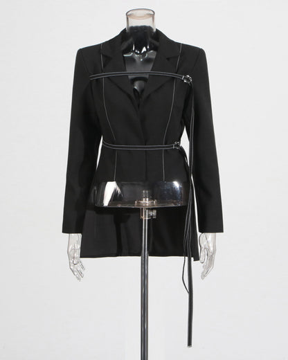 Black Contrast-Stitch Buckle Two-Piece Set