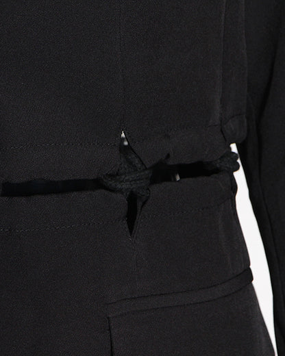 Black Cropped Blazer with Ruched Cutout Waist