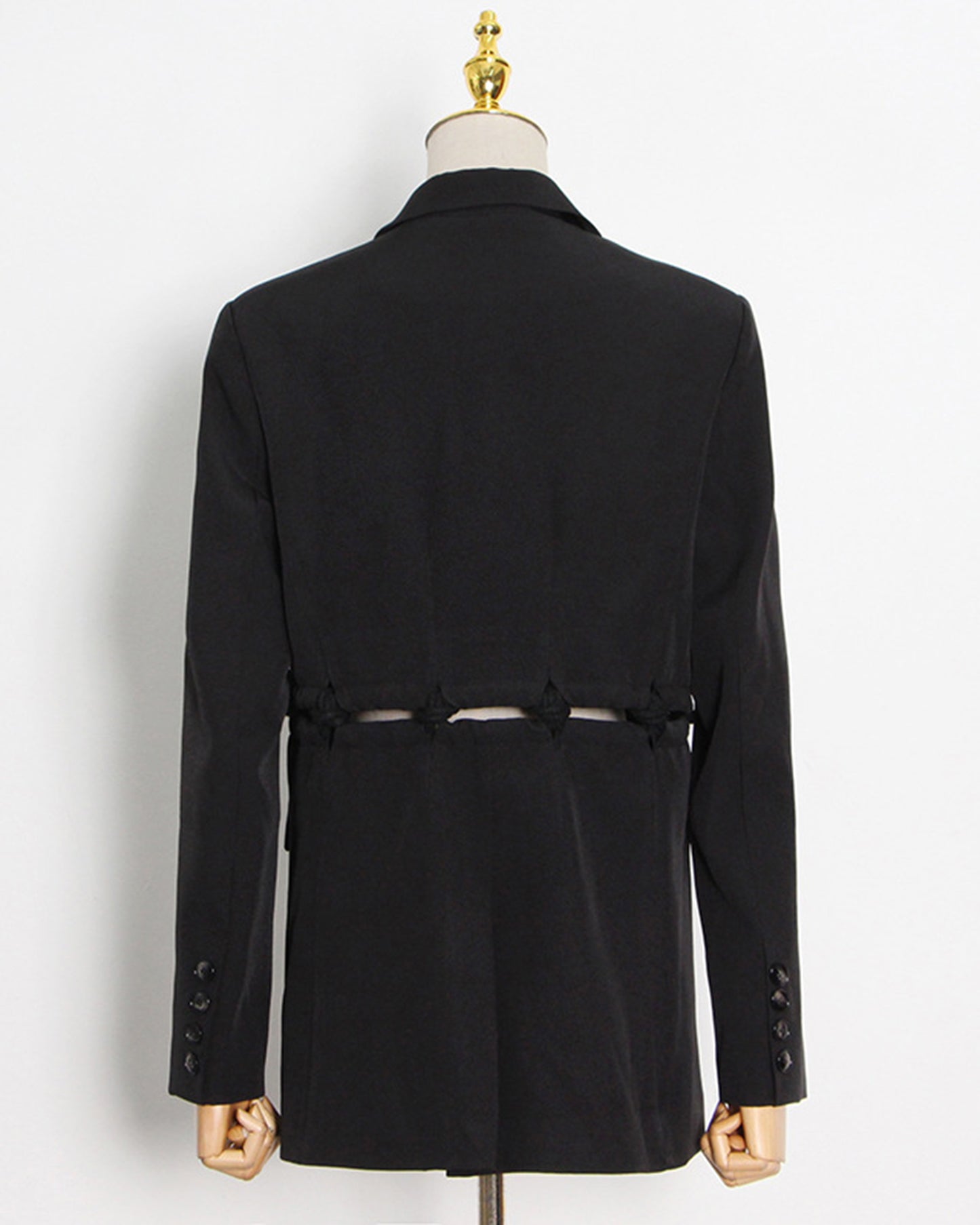Black Cropped Blazer with Ruched Cutout Waist
