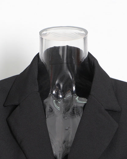 Black Cropped Blazer with Ruched Cutout Waist