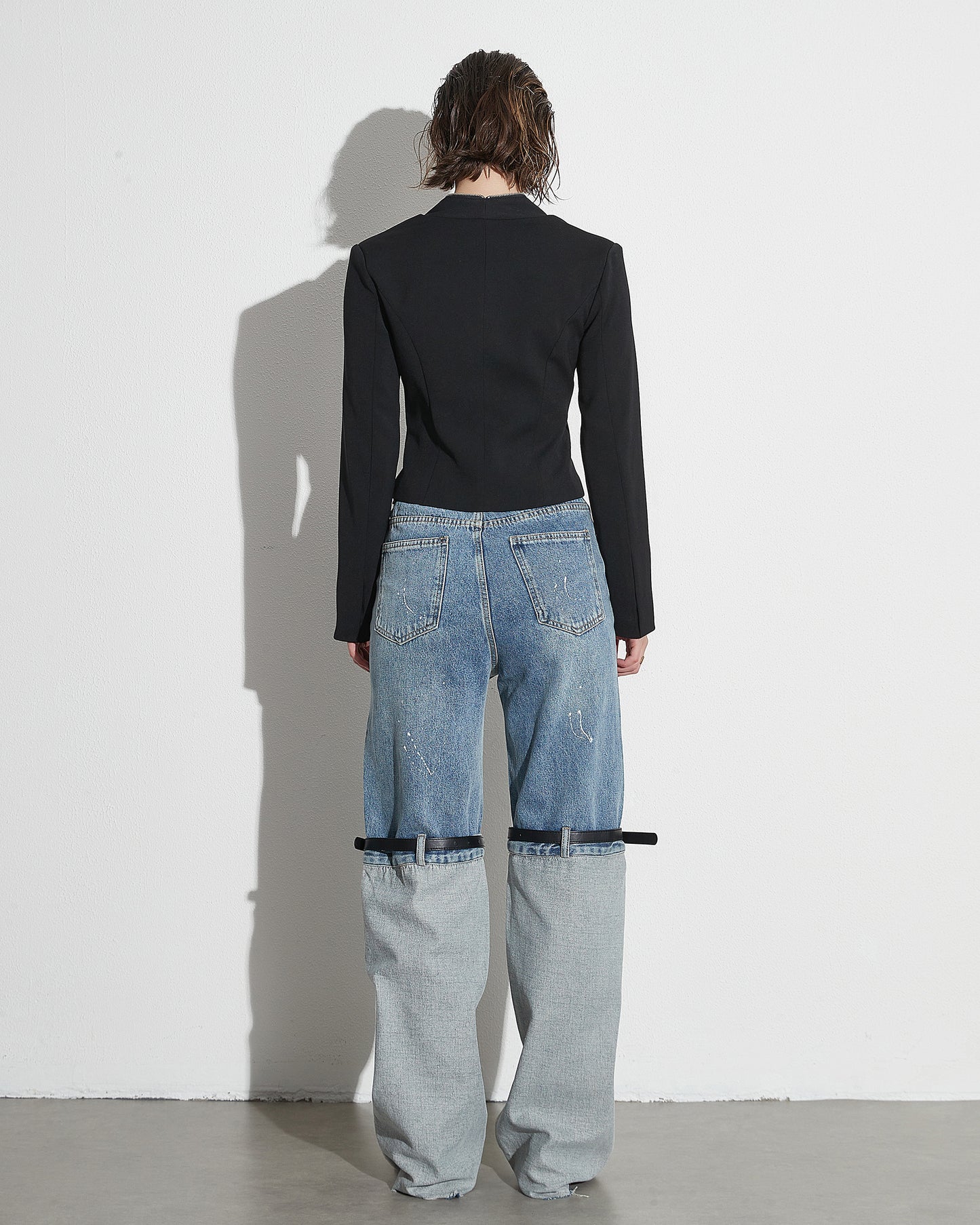 Black Cropped Jacket with Multi-Zipper