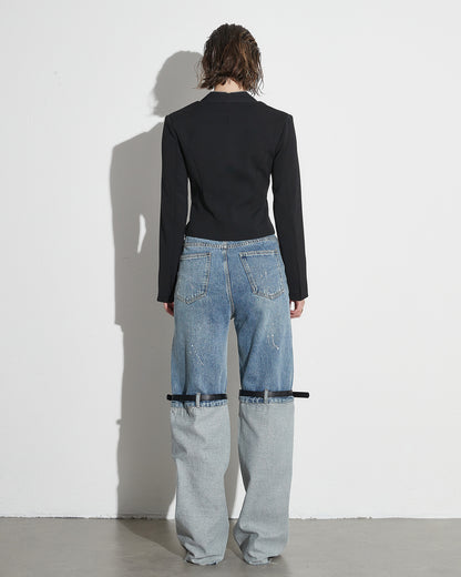 Black Cropped Jacket with Multi-Zipper