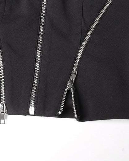 Black Cropped Jacket with Multi-Zipper
