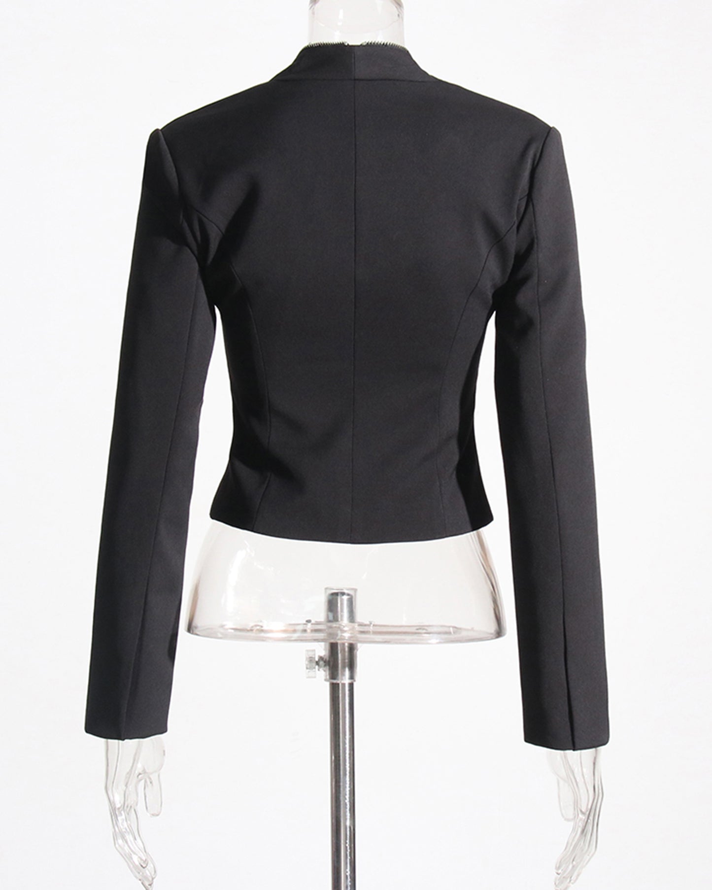 Black Cropped Jacket with Multi-Zipper