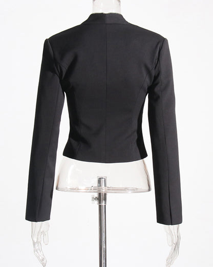 Black Cropped Jacket with Multi-Zipper