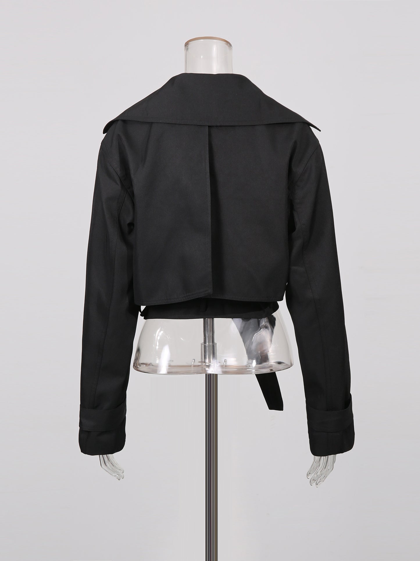 Black Cropped Trench Coat with Belted Waist